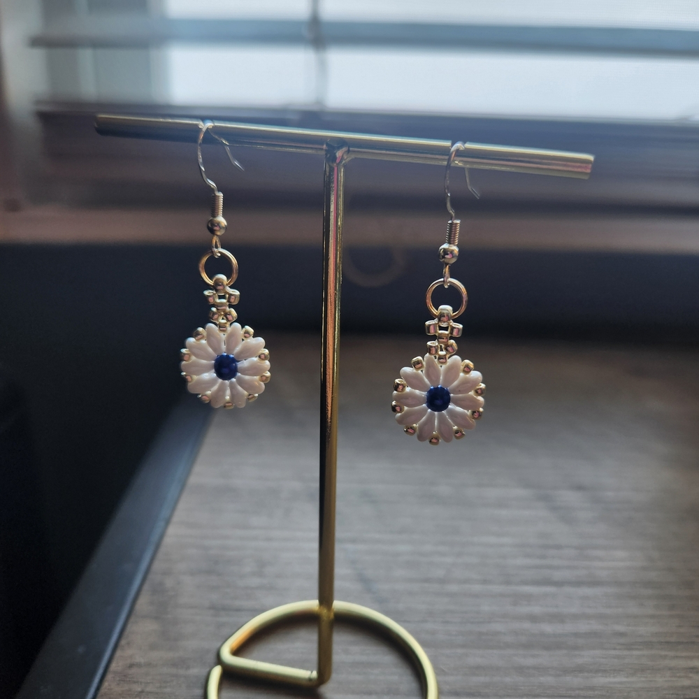 Elegant Gold and White Floral Earrings